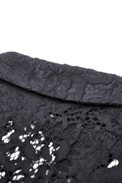 Black Lapel Collar Long Sleeves Ruffled Irregular Lace Lace-Up Women's Gothic Jacket Dress