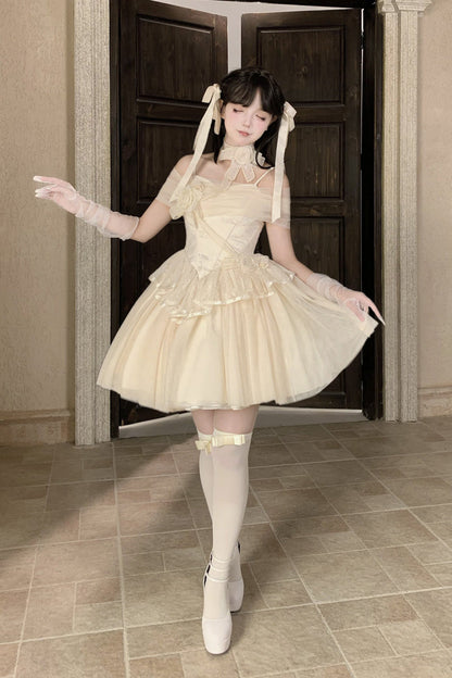 Beige [Sanglin’s Tribute] Off Shoulder Ruffled Sweet Lolita Dress