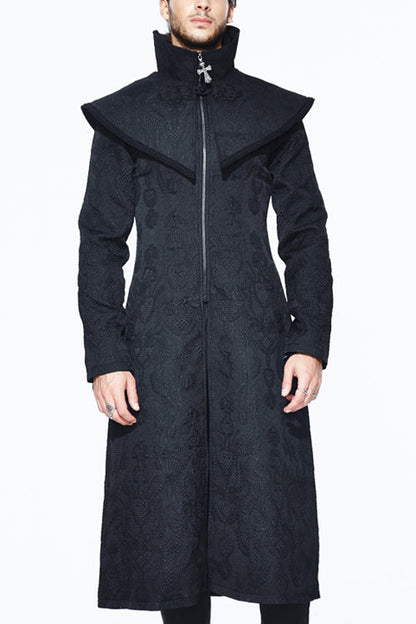 Black Gothic Pattern Mens Coat With Shawl Collar
