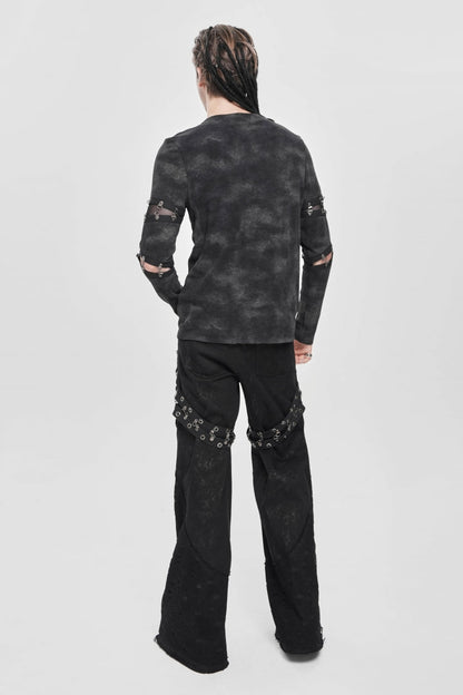 Black Long Sleeves Cutout Rivets Chain Men's Punk Blouse