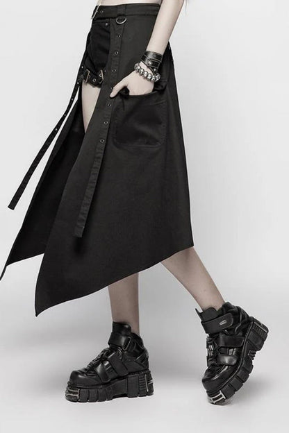 Black Metal Eyelets Detachable Women's Punk Skirt