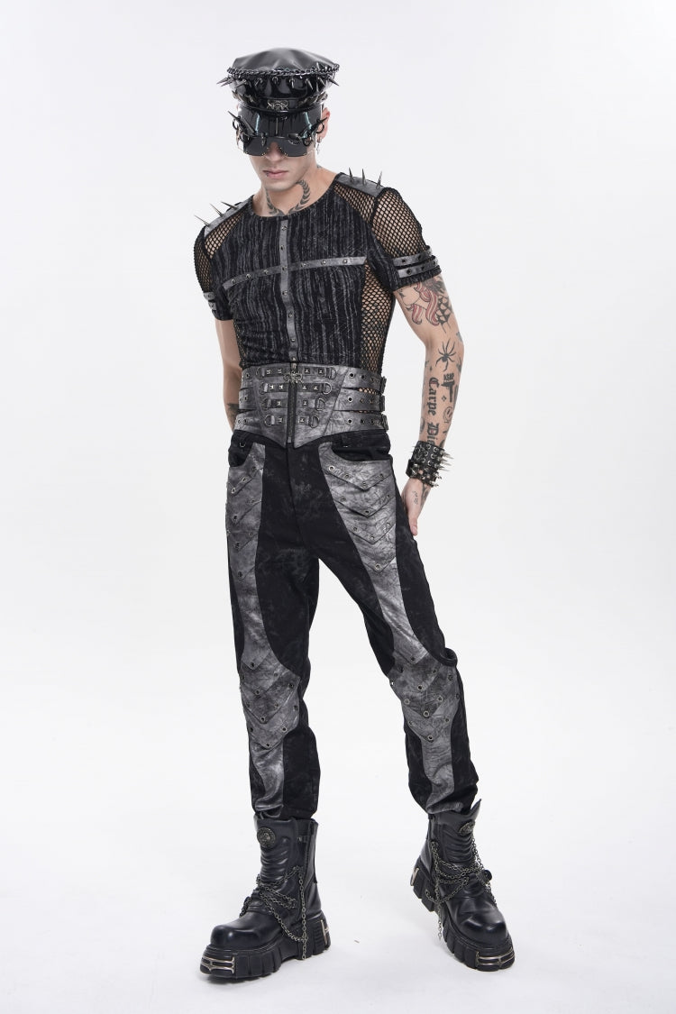 Black Multi-Layered Studded Zippered Eyelet Men's Punk Cool  Girdle
