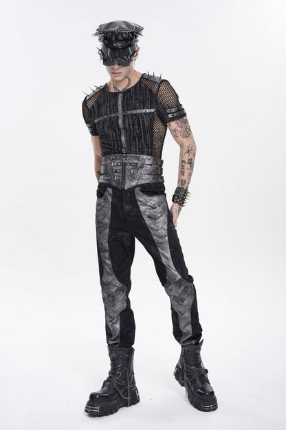 Black Multi-Layered Studded Zippered Eyelet Men's Punk Cool  Girdle