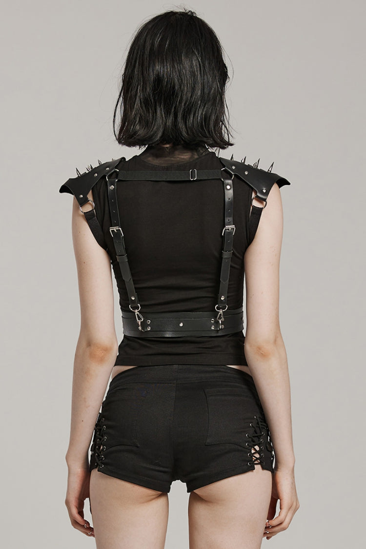 Black Adjustable Integrated Buckle Rivets Women's Steampunk Harness