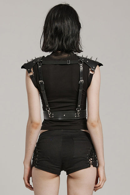 Black Adjustable Integrated Buckle Rivets Women's Steampunk Harness