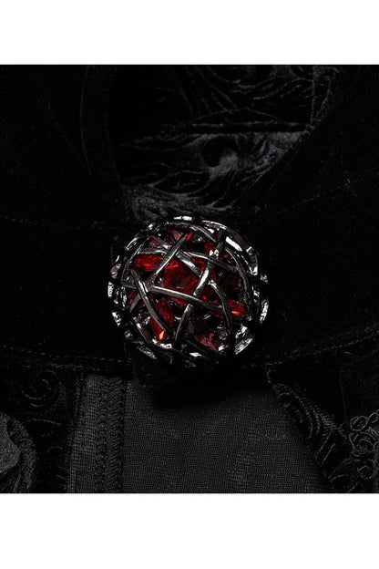 Black Gothic Short Pile Jacquard Fabric Adjustable Wire Collar Bat-Shaped Hem Imitation Ruby Necklace Men's Cloak