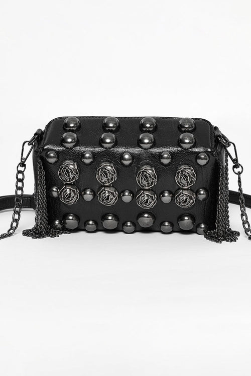 Black Beaded Rose Rivet Women's Gothic Faux Leather Clutches