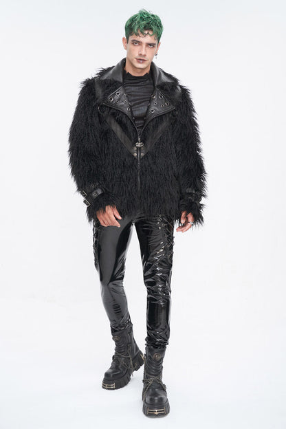 Black Lapel Collar Collar Faux Fur Men's Punk Jacket