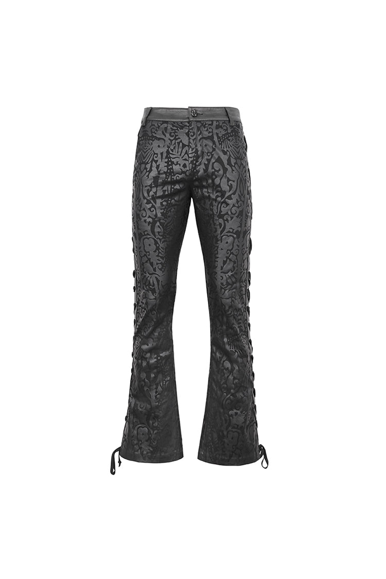 Black Lace Up Totem Printed Men's Punk Flared Pants