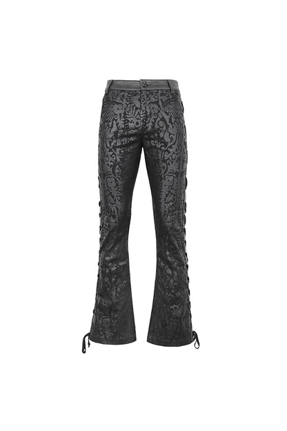 Black Lace Up Totem Printed Men's Punk Flared Pants