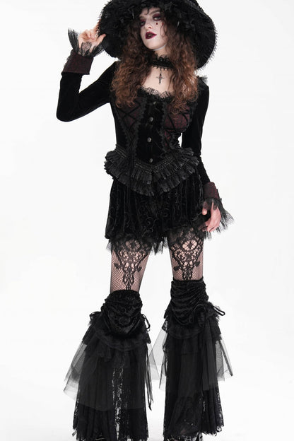 Black Long Sleeves Ruffle Lace-Up Mesh Women's Gothic Blouse