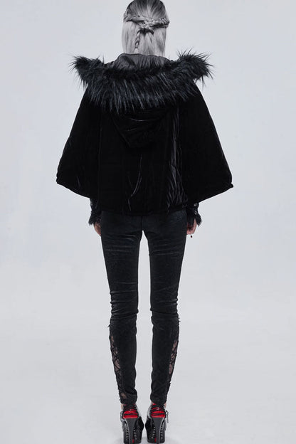 Black Gothic Velvet Collar Crescent Pendant Zipper Warm Short Women's Shawl