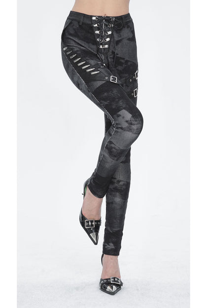 Black High Waisted Print Women's Punk Pants