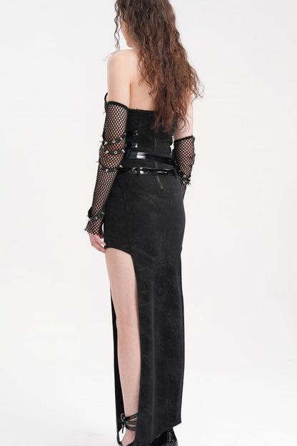 Black Chains Buckle-up Halterneck Hollow Lace-Up Women's Gothic Strap Maxi Dress