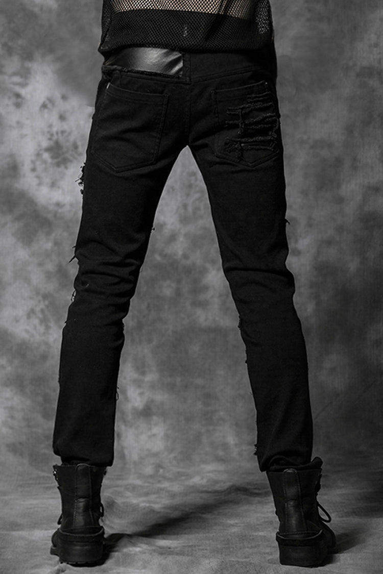 Black Distressed Metal Rivet Decoration Men's Gothic Pant