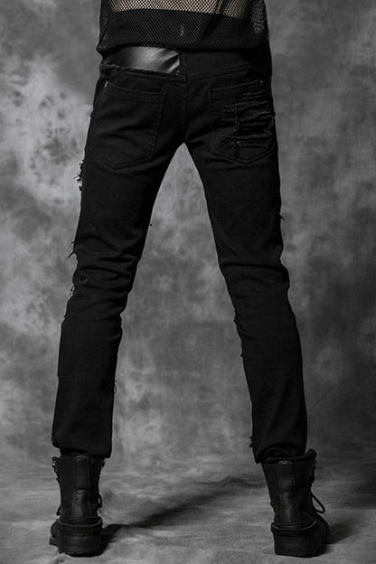 Black Distressed Metal Rivet Decoration Men's Gothic Pant