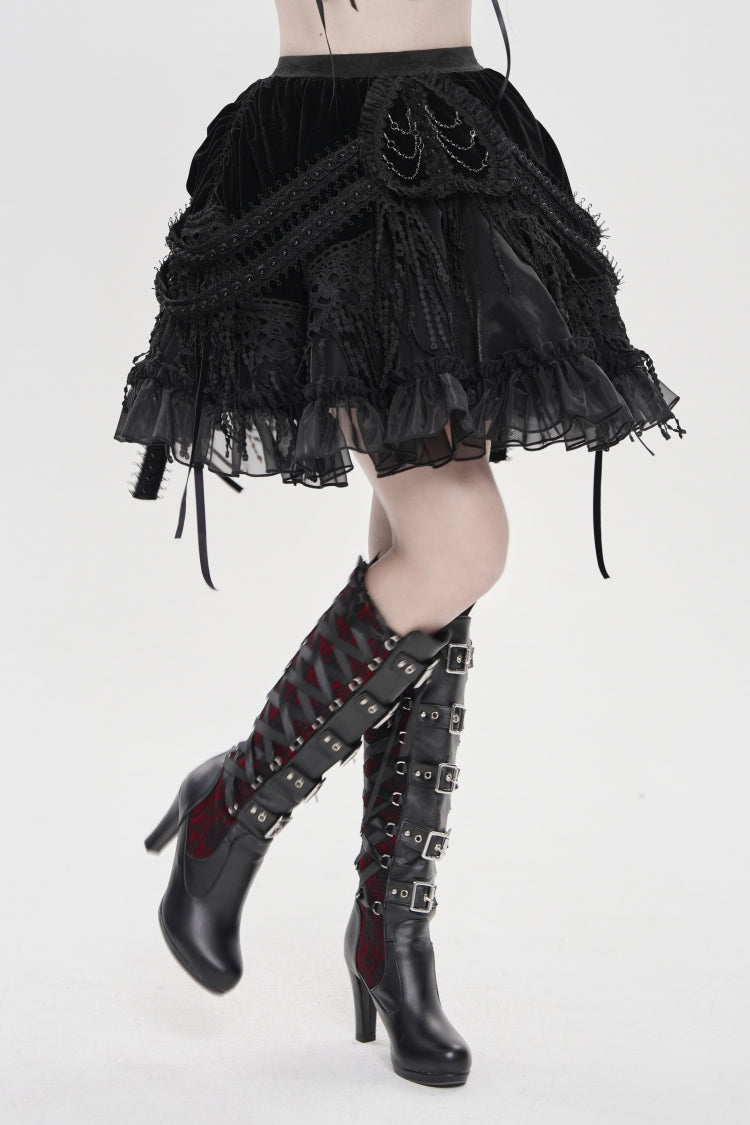 Black Multi-Layered  Tassels  Chain-Decorated Women's Gothic Skirt