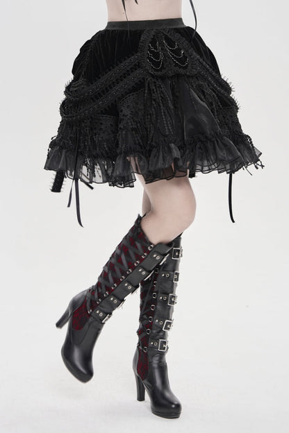 Black Multi-Layered  Tassels  Chain-Decorated Women's Gothic Skirt