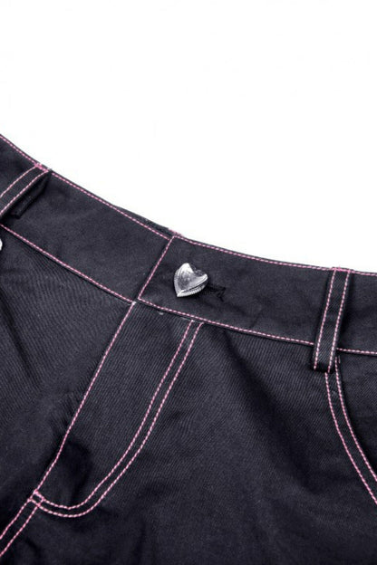 Black Dangerous Bear Chain-Decorated Women's Grunge Bell Bottom Pants