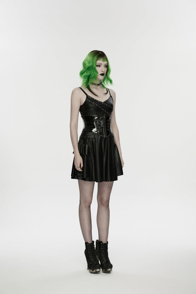 Black Lace-Up Slim Zippered Women's Punk Underbust Corset