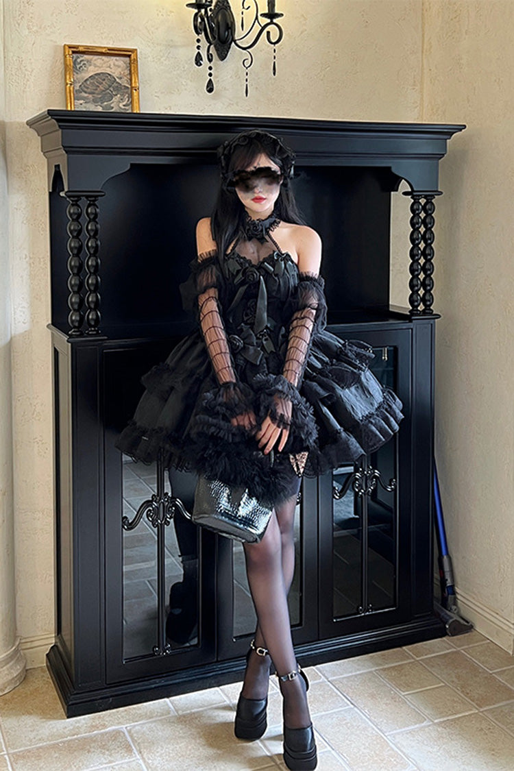 Black Princess Sleeveless Ruffle Bowknot Lace Gothic Lolita Jsk Dress