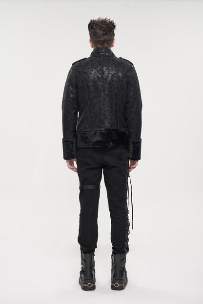 Black Five Pointed Star Decoration Retro Suede Short Plush Men's Punk Coat