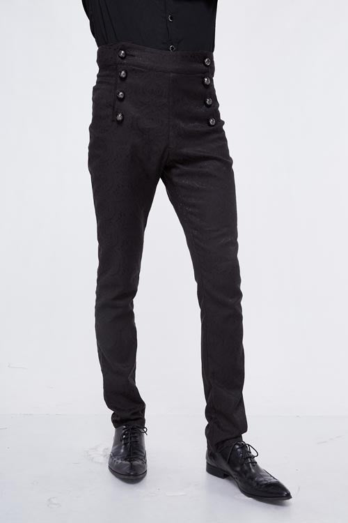 Black Gothic Wedding High Waist Slim Fit Jacquard Western Style Mens Pants
