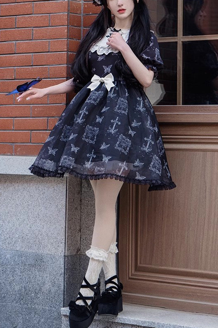 Black Embroidered Butterfly Print Gothic Lolita Dress