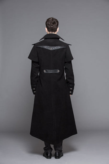Black Fake Two Pieces High Collar Woollen Mens Gothic Long Coat