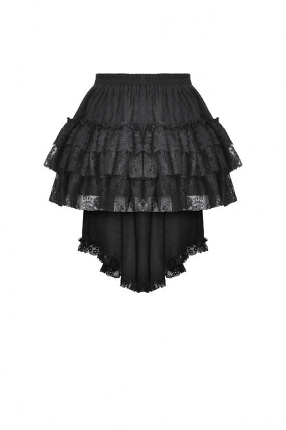 Black Multi-Layered Lace Women's Gothic Puffy Skirt with Detachable Swallow Tail