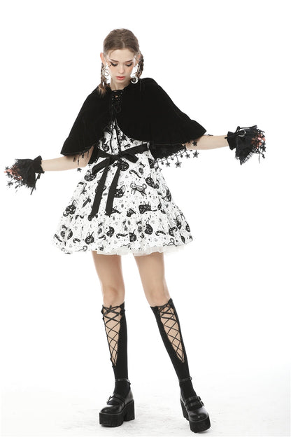 Black Lace-Up Women's Lolita Cat Ears Hooded Cape with Star Tassels