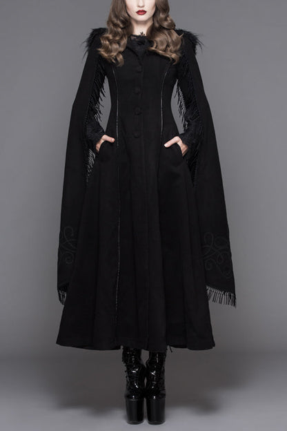 Black Hand Embroidered Shawl Double Sided Tweed Womens Gothic Coat