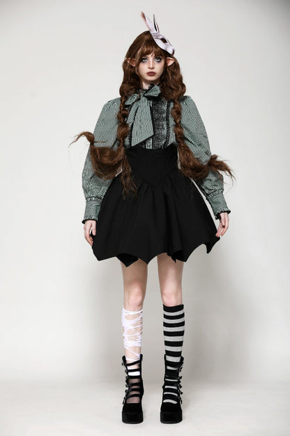 Black High Waisted Batwing Hem Women's Gothic Lolita Short Skirt