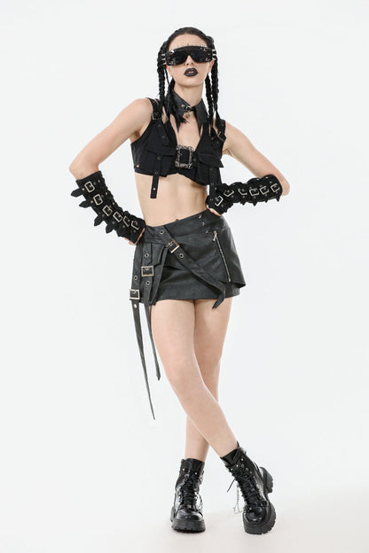 Black Halterneck Buckled Women's Punk Utility Vest