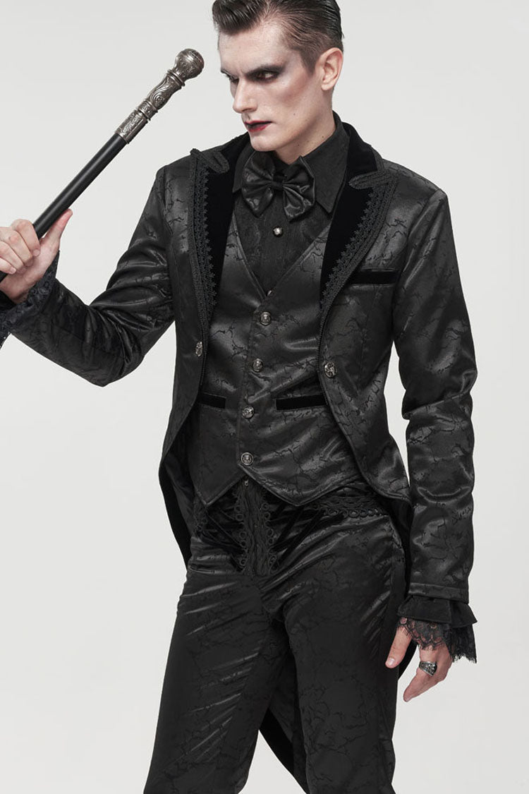Black Gothic Bright Pattern Printed Decoration Swallowtail Men's Coat