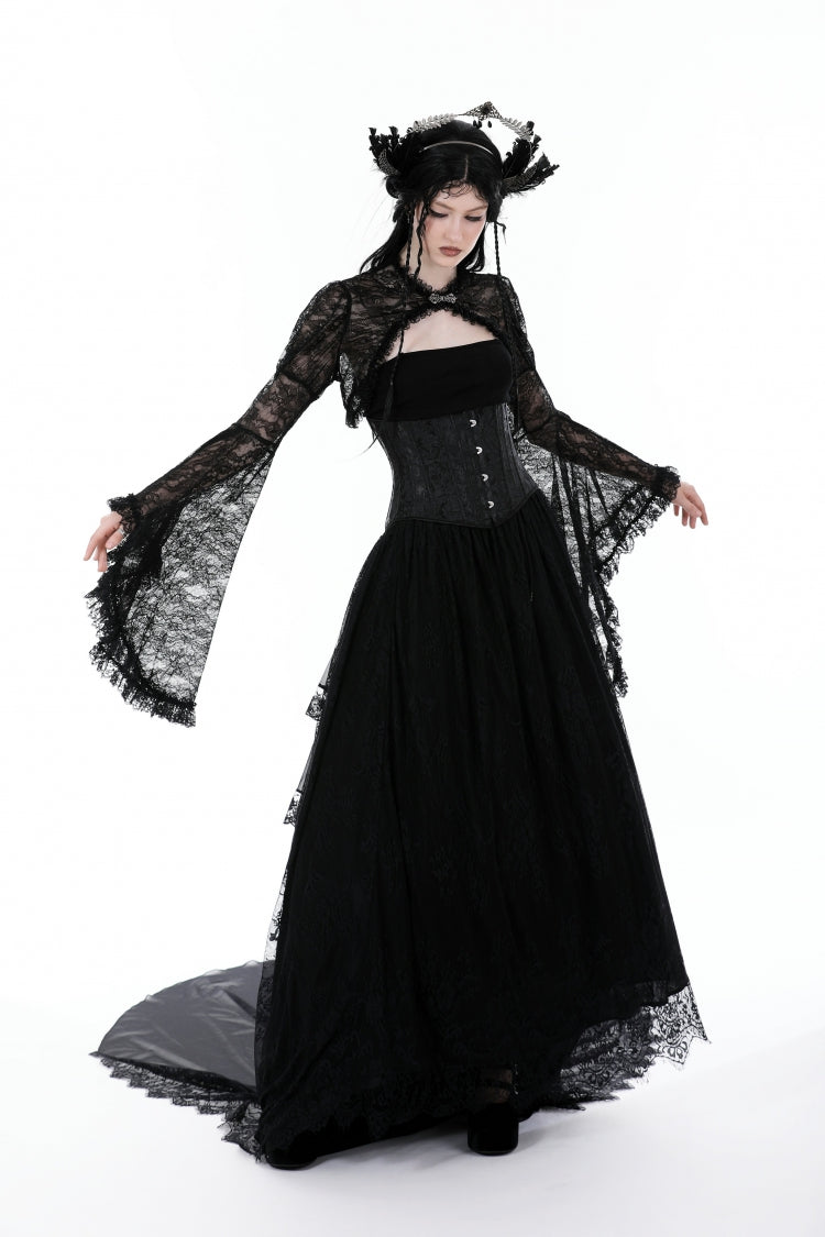Black Long Flared Sleeves Ruffled Lace Women's Gothic Cape