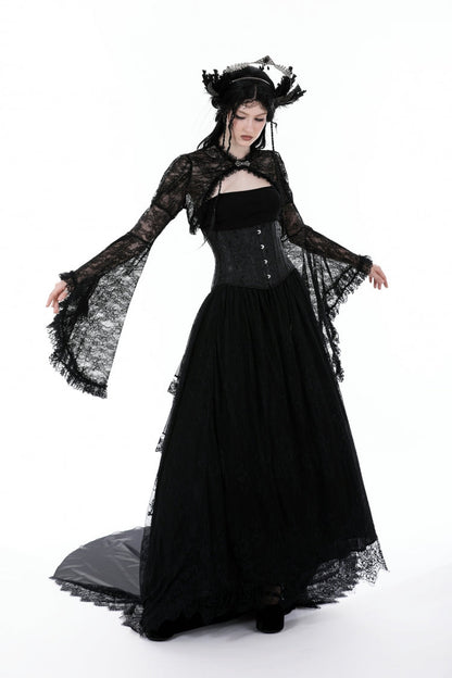 Black Long Flared Sleeves Ruffled Lace Women's Gothic Cape