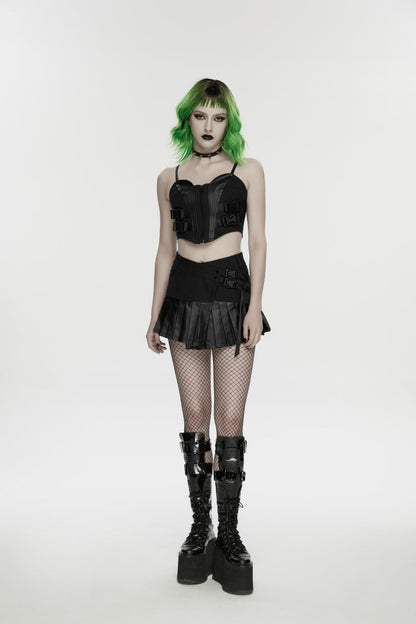 Black Asymmetric Buckled Pleated Women's Punk Skirt