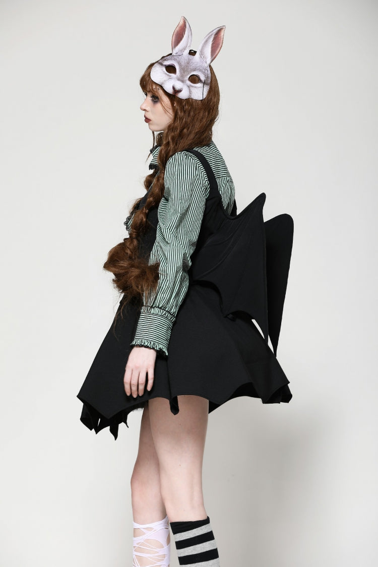 Black Lace-Up Buttons Back Bat Wings Women's Gothic Vest