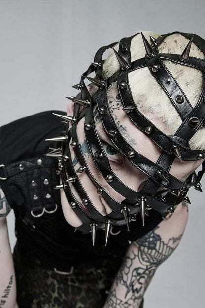 Black Cross Rivet Metal Cone Men's Steampunk Mask