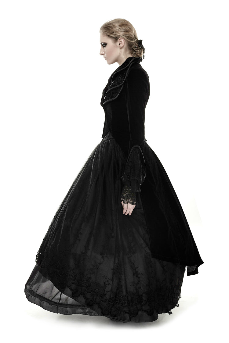 Black Layered Collar Back Large Wave Womens Gothic Victorian Dress Coat