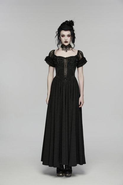 Black Off Shoulder Short Puff Sleeves Ruffled Hanayome Embroidered Lace Women's Gothic Elegant Gorgeous Dress