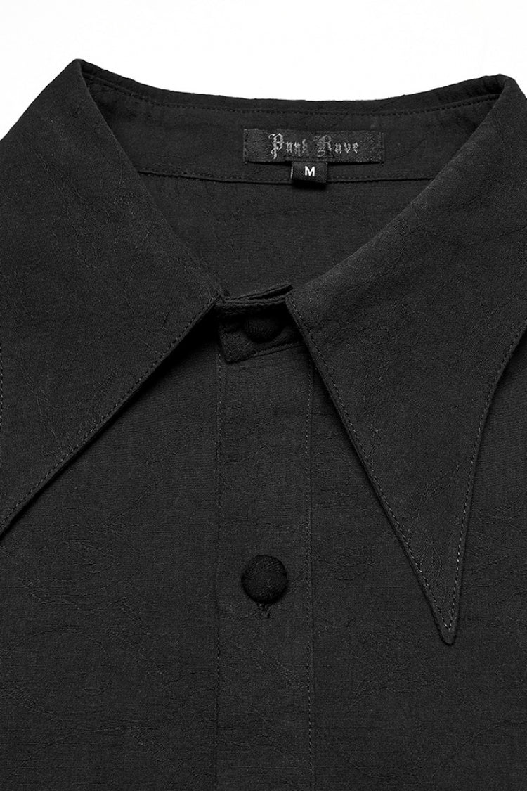 Black Lapel Collar Long Puff Sleeves Men's Gothic Blouse with Detachable Necktie White