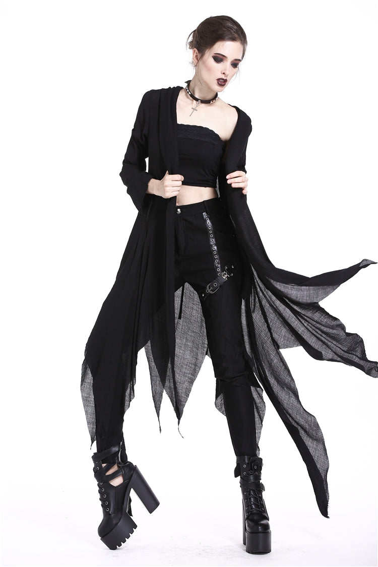 Black Long Sleeves Women's Grungy Gothic Vintage Hooded Coat