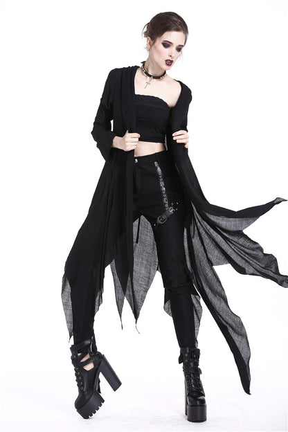 Black Long Sleeves Women's Grungy Gothic Vintage Hooded Coat