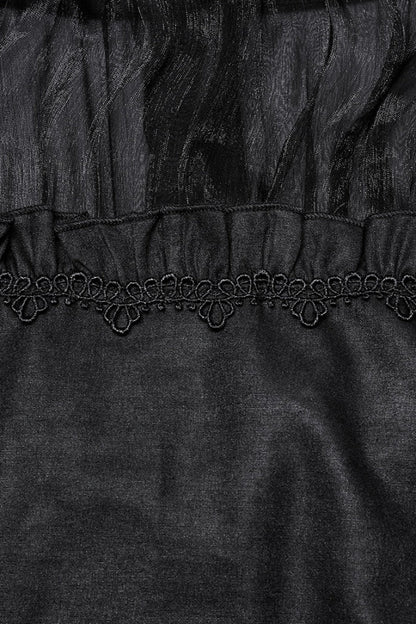 Black Long Sleeves Ruffle Sheer Mesh Women's Gothic Blouse