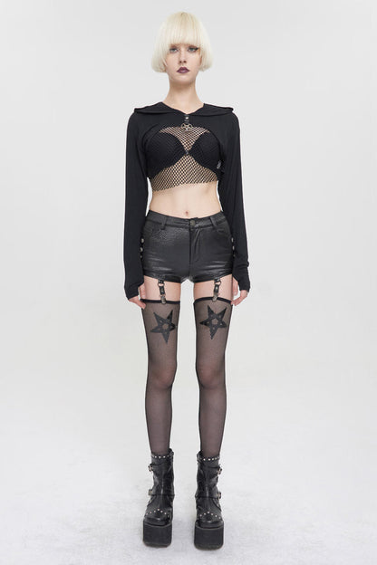 Black Faux Leather Pentagram With Stockings Women's Punk Shorts