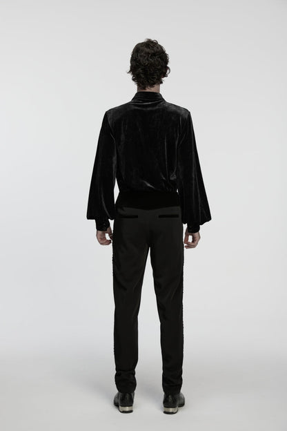 Black Embroidered Lace Buckled Men's Gothic Pants