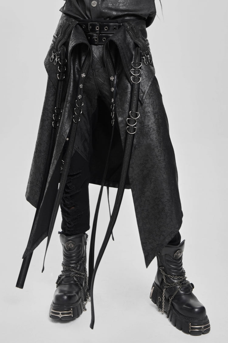 Black D-ring Buckle Zipper Men's Punk Skirt