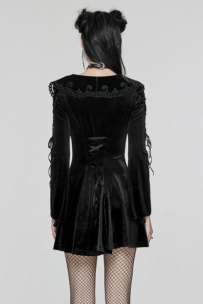 Black Doll Collar Long Sleeves Gradient Embroidery Women's Gothic Prom Dress